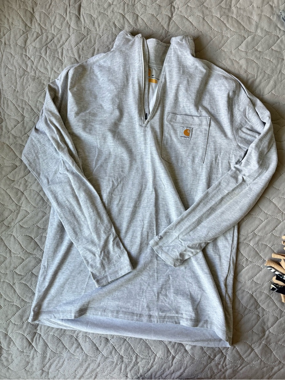Carhartt Men's Light Gray Quarter-Zip Pullover with Chest Pocket